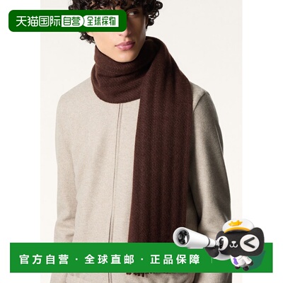 自营欧洲直邮Loro Piana 男士褐色羊绒条纹围巾山羊绒配饰