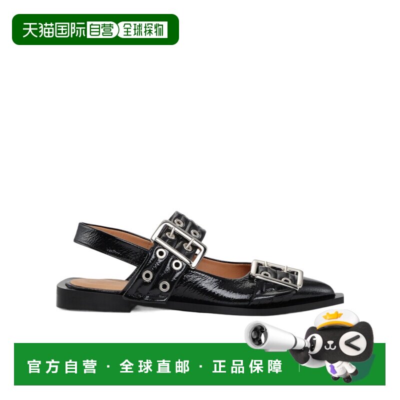 1h可退 香港直邮Ganni 扣式平底凉鞋 S2730银色正品时尚流行外穿