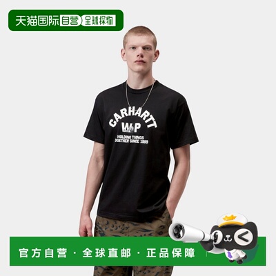 自营欧洲直邮Carhartt WIP Column男士黑色有机棉印花短袖T恤