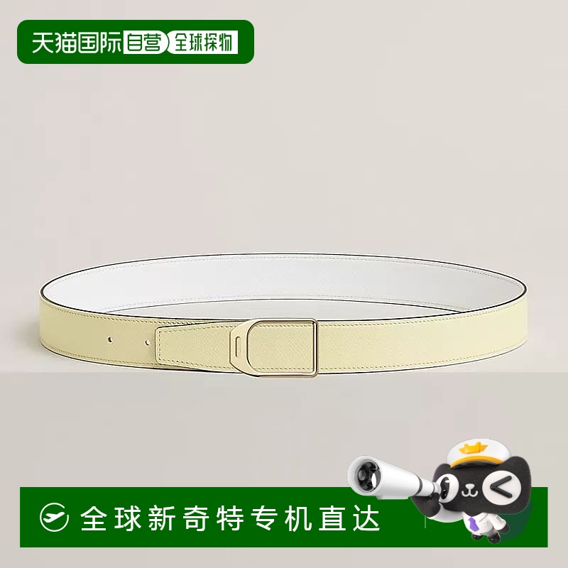 1h可退 欧洲直邮Hermes/爱马仕 女士淡黄色/白色小牛皮腰带32mm
