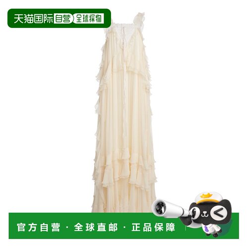 美国直邮Chloe 蔻依 女士 荷叶边真丝蕾丝长款连衣裙