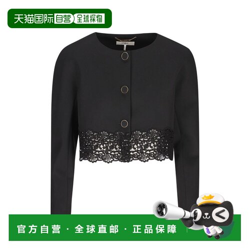 香港直邮Chloe 蔻依 女士 蕾丝边短款针织开衫 CH26AVE24067001BL