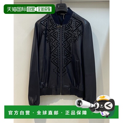 香港直邮Versace 长袖皮夹克 V400130VP00031皮衣男装