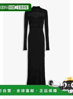 1h可退 香港直邮Staud 女士 网纱拼接针织长款连衣裙 3647625BLAC