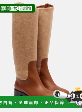 香港直邮MaxMara 麦斯玛拉 女士 Cavaliere 皮质羊毛及膝靴子女靴