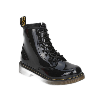 欧洲直邮dr. martens儿童黑色英伦漆面拉链8孔休闲百搭马丁靴