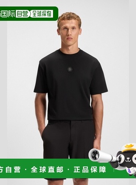 自营欧洲直邮Hugo Boss 男士黑色棉双B字母图案短袖T恤