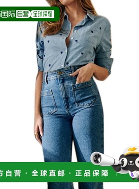 自营欧洲直邮Sezane 23新款 女士淡蓝色TOMBOY棉长袖军蓝心形刺绣