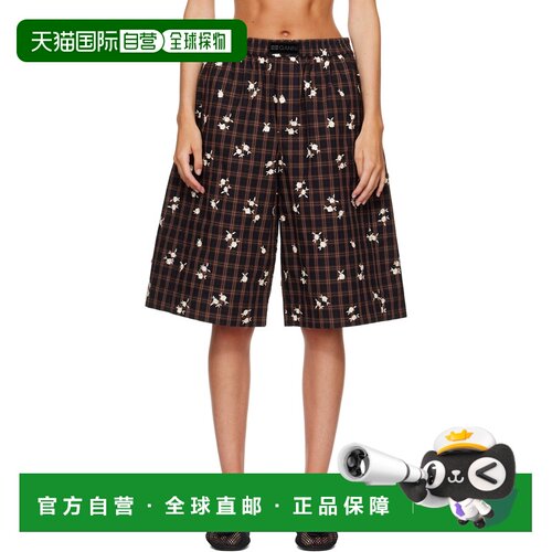 香港直邮GANNI 甘尼 女士 棕色 Printed Check 短裤 A1110089ZX8