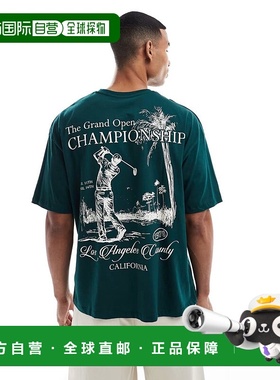 香港直邮ASOS 男士 设计宽松款运动背部印花绿色T恤上衣男装