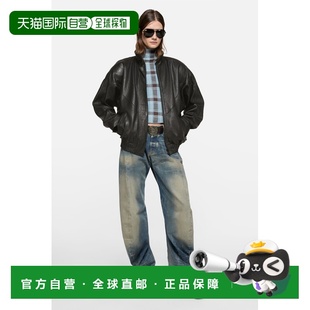 自营欧洲直邮Acnes Studios 女士黑色羔羊皮压花logo夹克