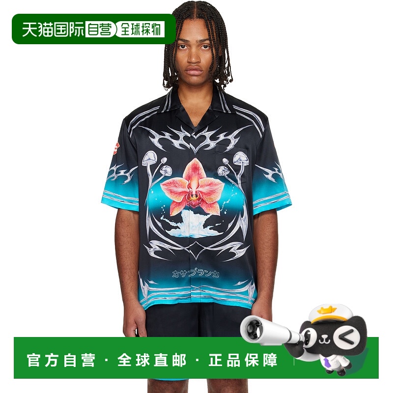 1h可退 香港直邮Casablanca 男士 黑色 Blades Short Sleeve Silk