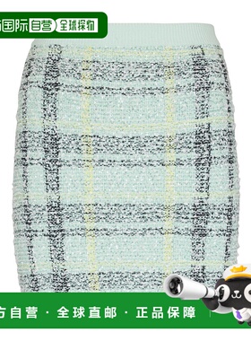 1h可退 香港直邮Balmain 亮片苏格兰格纹斜纹软呢短裙 GF1LB015KJ