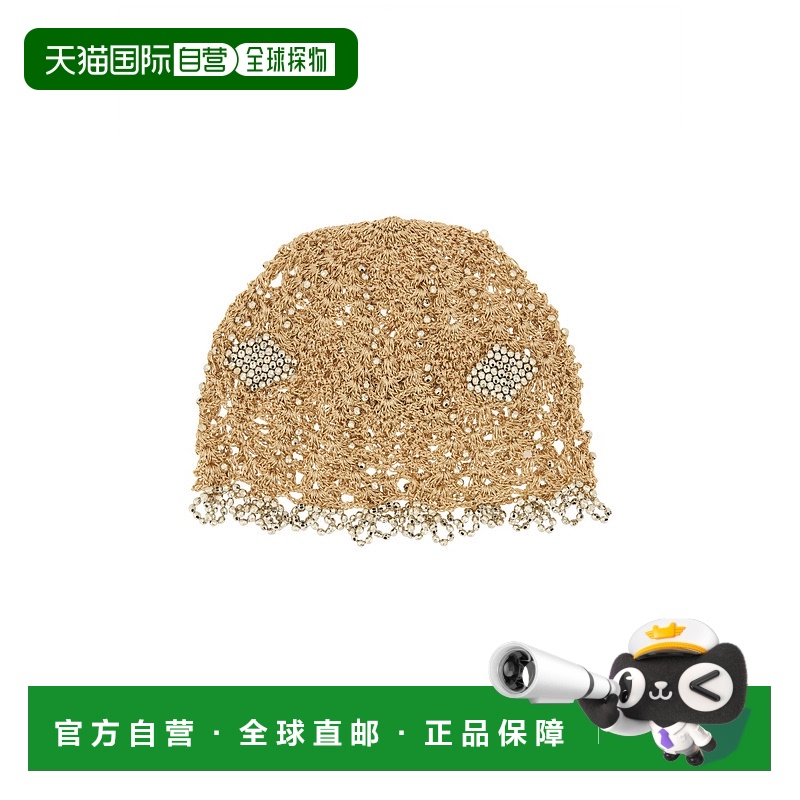 1h可退 香港直邮Rabanne 女士 水晶装饰金属感拉菲草编织帽子 25A