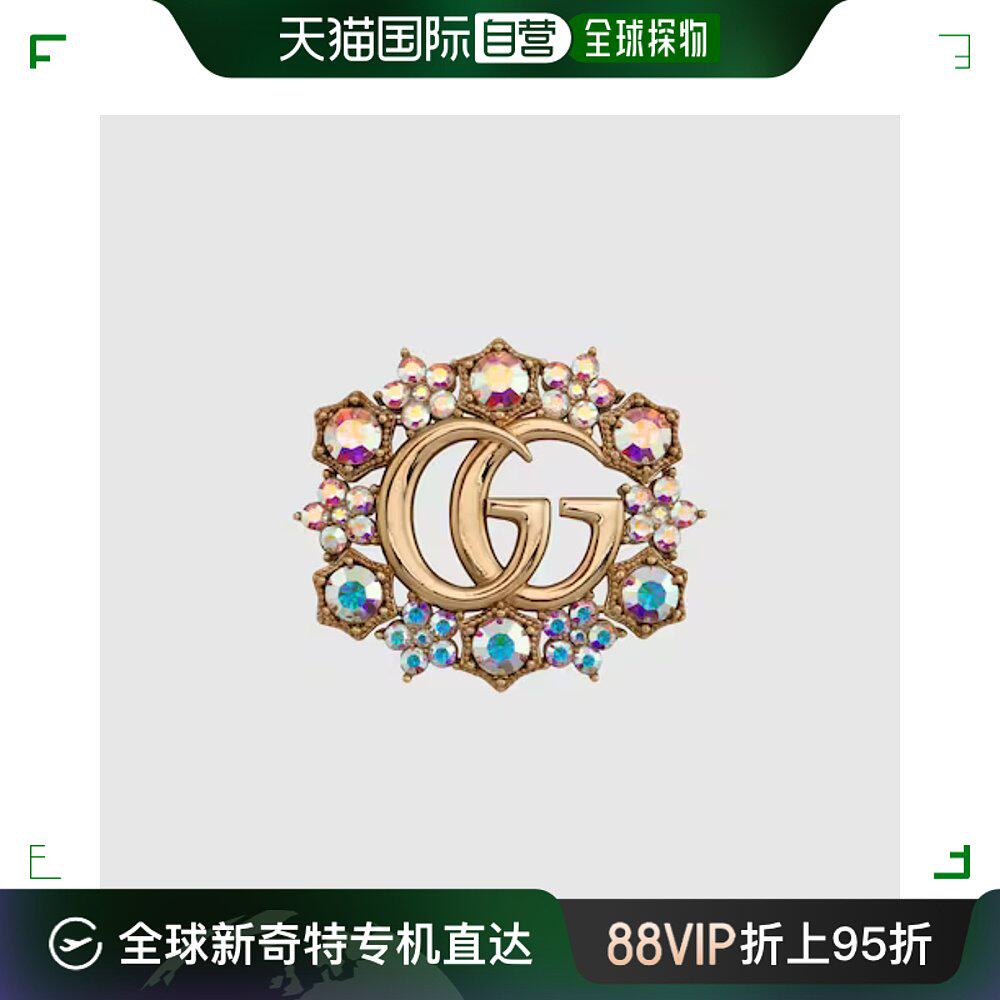 自营gucci/古驰双g水晶花朵胸针