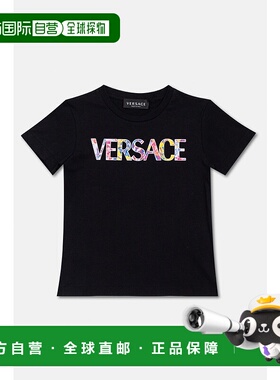欧洲直邮VERSACE范思哲经典彩色字母logoT恤黑色女款女装
