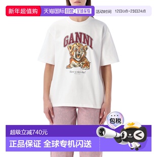 1h可退 香港直邮GANNI 甘尼 女士 钉珠虎纹T恤 A105006011038151