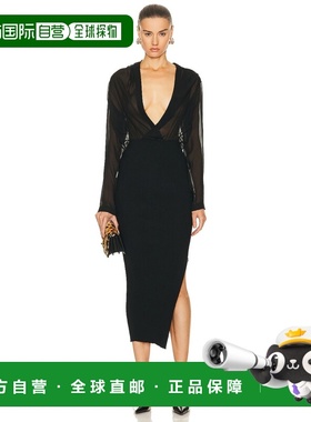 1h可退 香港直邮alaia 女士 V领连衣裙 AA9R11664T372 black黑色