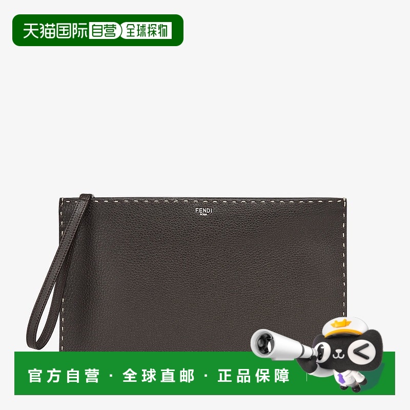 自营1h可退 欧洲直邮FENDI/芬迪 男士棕色皮革手拿包新款