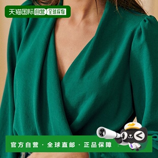 自营欧洲直邮Sezane 女士深绿色聚酯纤维衬衫新款泡泡袖