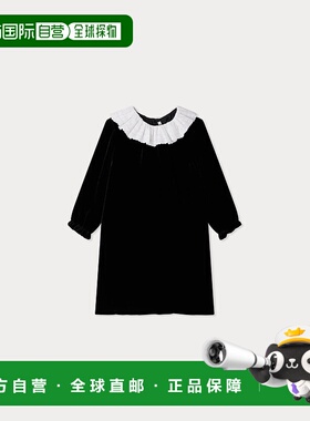 欧洲直邮Bonpoint小樱桃 Jaelyn女童黑色丝绒连衣裙配白色刺绣领