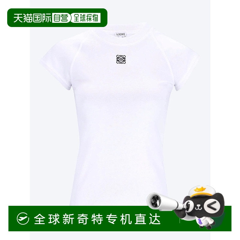 1h可退 香港直邮LOEWE 罗意威 女士 ANAGRAM 白色棉混纺徽标T恤 S
