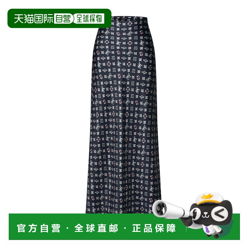 自营欧洲直邮LV路易威登 老花 Buoy女士真丝长款裙子蓝色A字裙