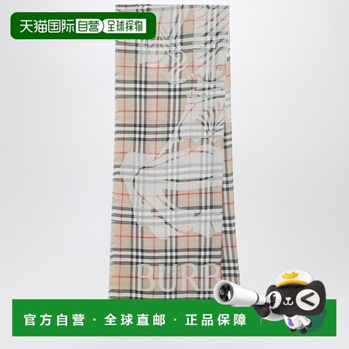 1h可退 香港直邮Burberry 巴宝莉 女士 Ekd 格纹羊毛真丝围巾 811