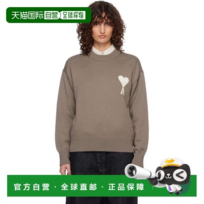 香港直邮Ami Paris 女士 灰褐色 Wool & Cotton Crewneck Ami de