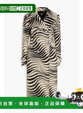 香港直邮Rabanne 女士 斑马纹羊毛真丝混纺毛毡大衣 23ACOW008LA0