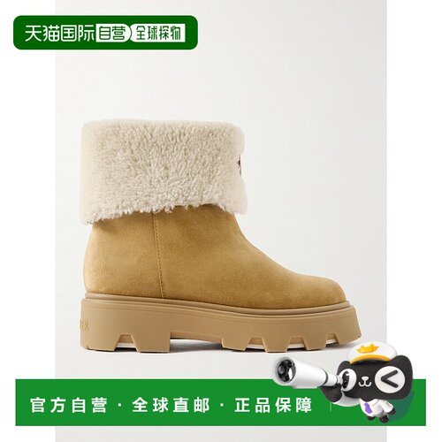 香港直邮Moncler 盟可睐 女士 Aurea 嵌花皮毛饰边绒面革短靴 4F0