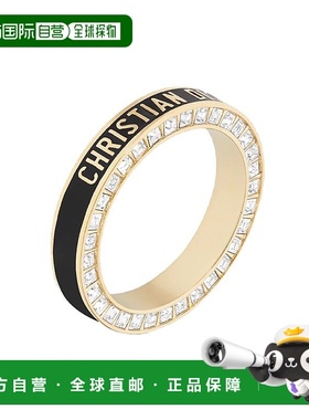 自营 欧洲直邮DIOR/迪奥 女士金黑混色饰面金属嵌白色水晶戒指