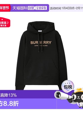 自营欧洲直邮Burberry/博柏利 女士黑色棉质徽标LOGO字母连帽卫衣