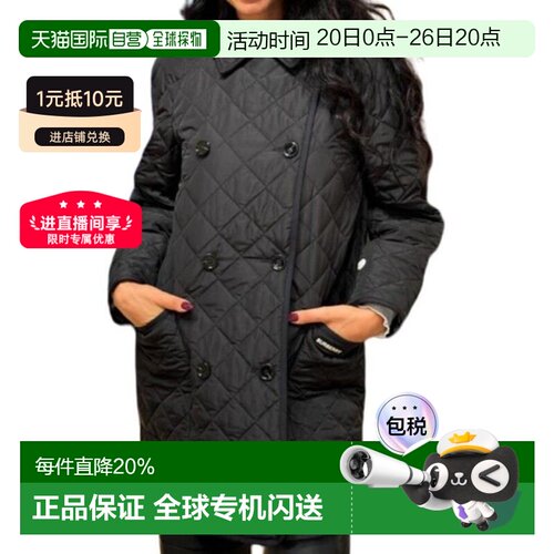 自营BURBERRY博柏利女士字母印花翻领双排扣棉服