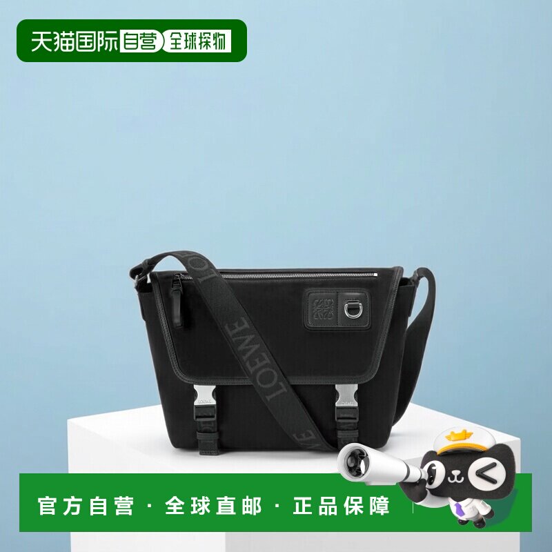 自营欧洲直邮LOEWE罗意威 Flex男士黑色帆布绒面革邮差包斜挎包图片