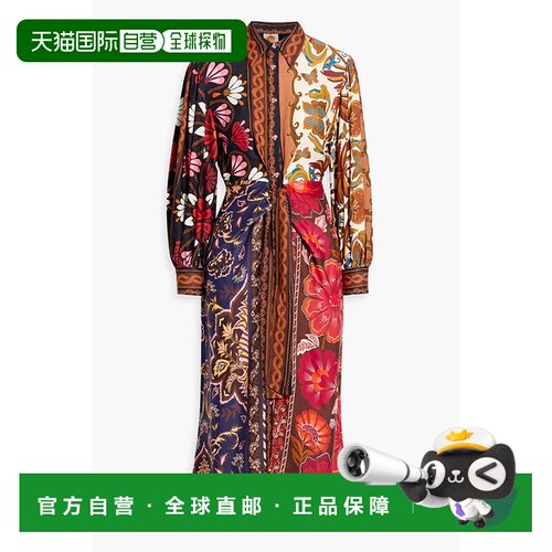 1h可退 香港直邮FARM RIO 女士 印花缎面中长衬衫式连衣裙 325362