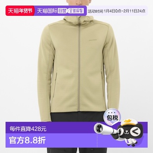 自营欧洲直邮SALOMON 灰绿色合成材料中间层男士抓绒连帽夹克