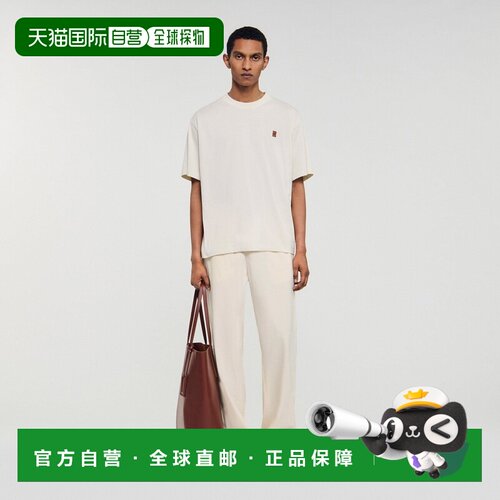 自营欧洲直邮Sandro桑德罗 男士奶油色棉质皮革LOGO短袖T恤