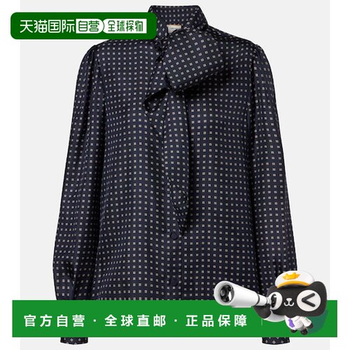 香港直邮Saint Laurent 圣罗兰 女士 印花打结领真丝双绉衫