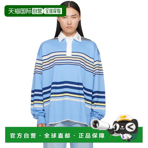 香港直邮AMIRI 男士 蓝色 Striped Oversized 长袖 Polo 衫 AM326