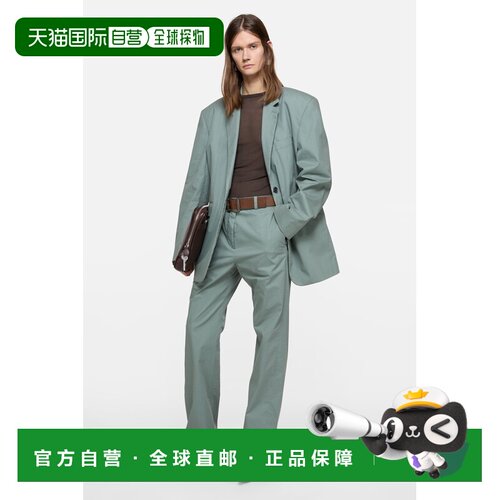 自营欧洲直邮Acne Studios 女士桉树绿棉质系带西装夹克外套