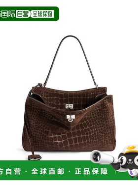 自营欧洲直邮Balenciaga巴黎世家 Rodeo女士深棕色鳄鱼纹中号手提