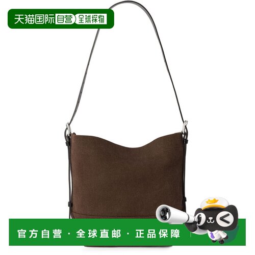 自营欧洲直邮LEMAIRE 女士深巧克力色棉质拼接皮革小号手提包