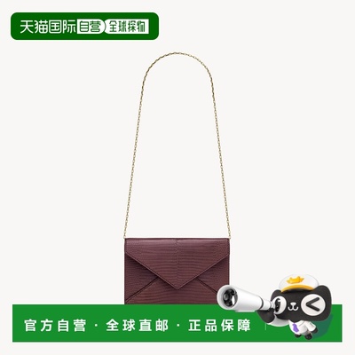 自营欧洲直邮YSL圣罗兰 LETTER系列女士波尔多红蜥蜴皮按扣开合单