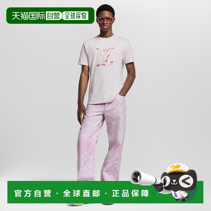 自营1h可退 欧洲直邮LV路易威登 男士奶白色棉花卉图案短袖T恤
