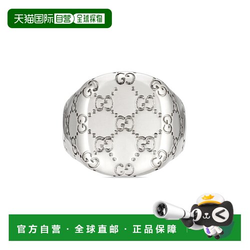 自营欧洲直邮GUCCI古驰 GG男女同款钯色黄铜图章戒指配饰