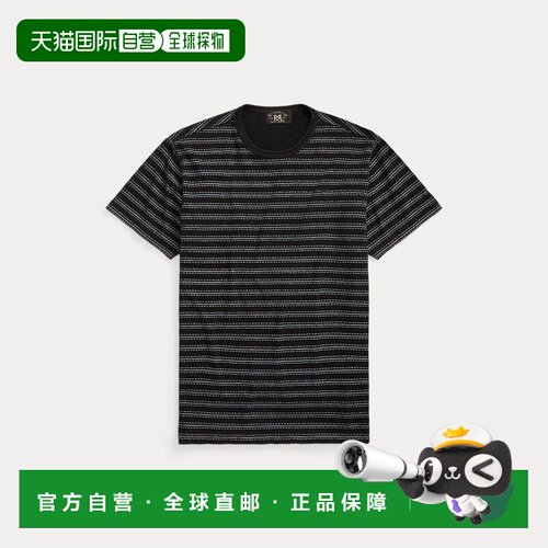 自营欧洲直邮RALPH LAUREN拉夫劳伦 RRL黑色提花条纹T恤纯棉男装