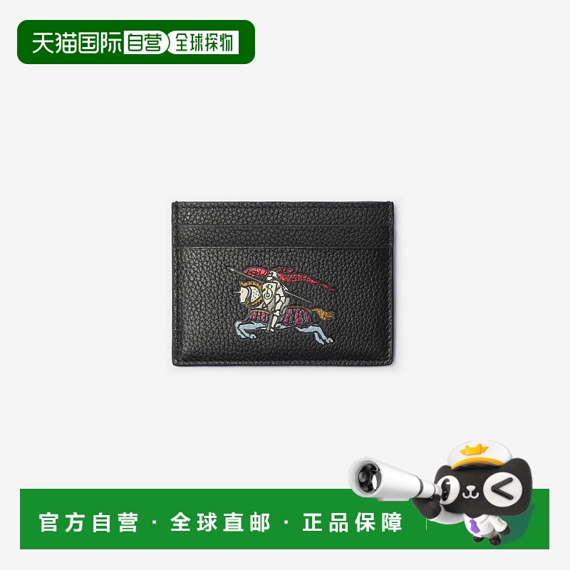 自营欧洲直邮Burberry博柏利 EKD系列男士黑色小牛皮马术骑士徽标