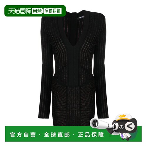 香港直邮Balmain V领连衣裙 AF1R8425KD38长袖包臀裙性感