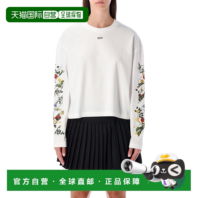 1h可退 香港直邮Off-white 女士 刺绣花朵箭号长袖T恤(米白色) OW